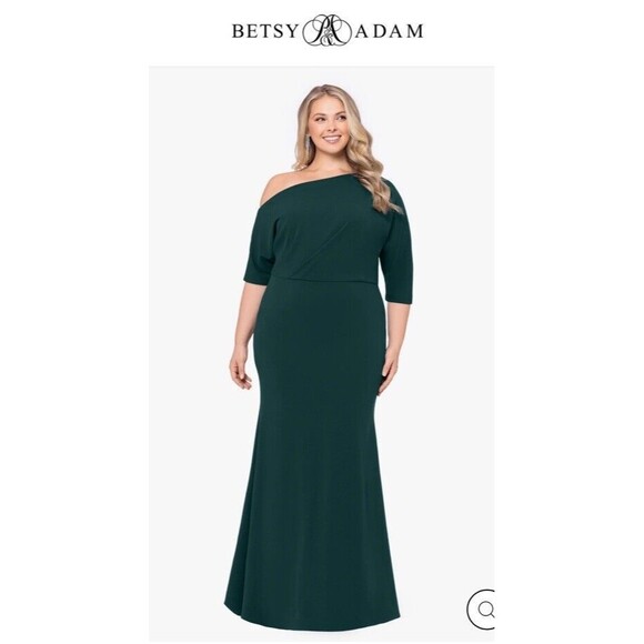 BETSY & ADAM Off The Shoulder Drop Scuba Crepe Gown Dress Women 16W Retail $269 - Picture 1 of 14